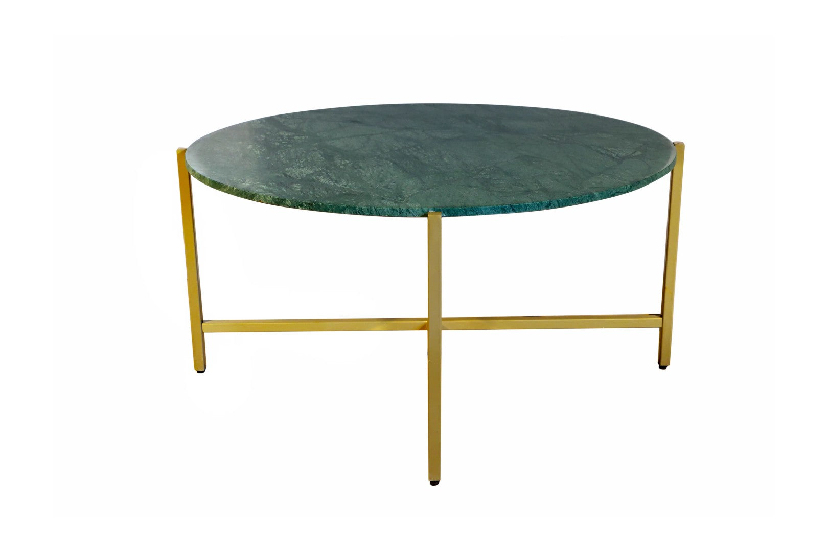 Green Marble Coffee Table 17" Height | Gold Metal Frame Center Table 31x31"