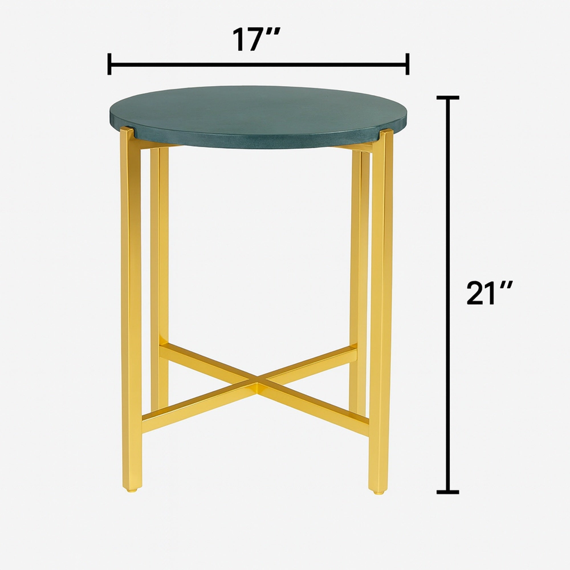 Green Marble Side Table 21" | Metal Legs End Table (Grey/Gold Options)