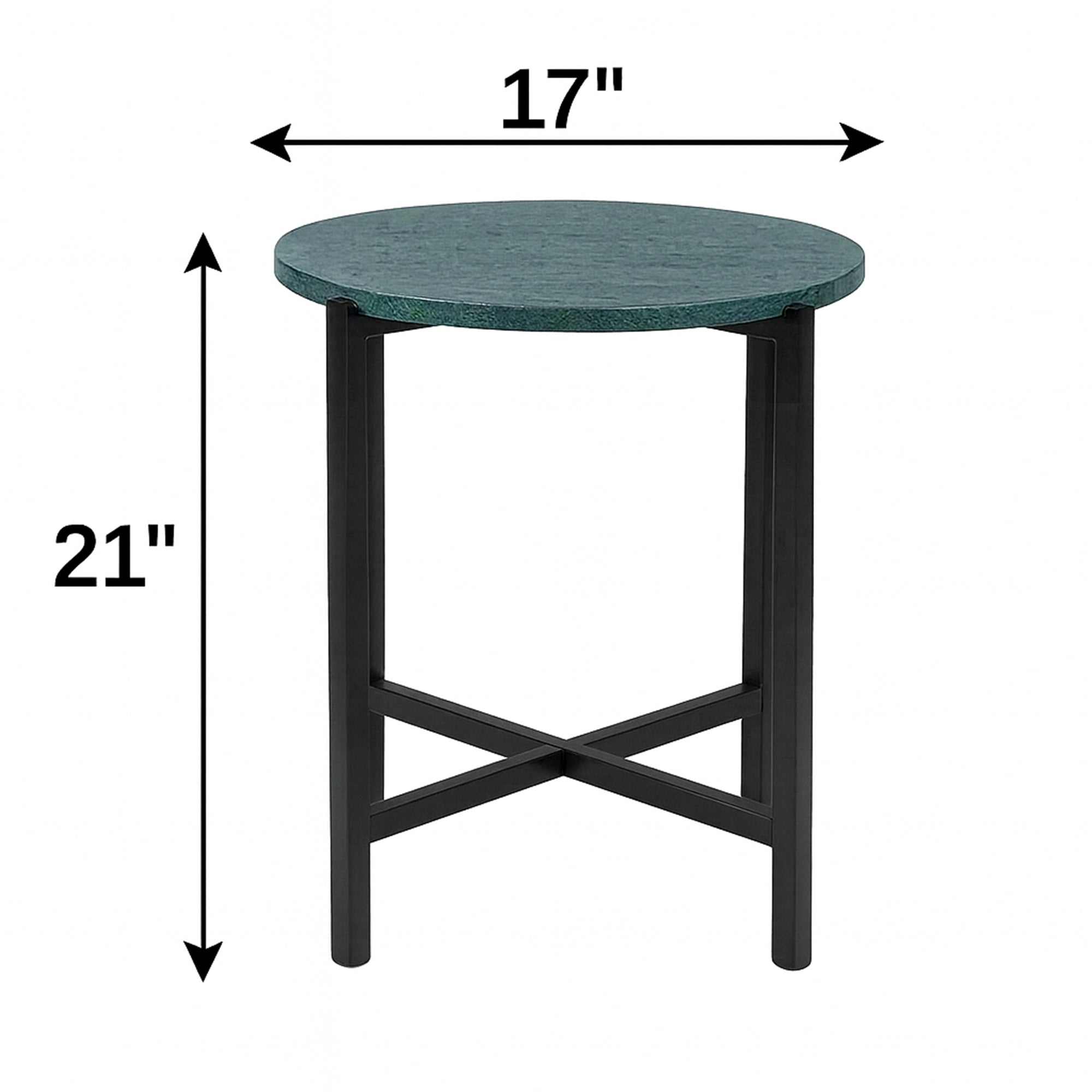 Green Marble Side Table 21" | Metal Legs End Table (Grey/Gold Options)