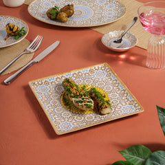 Square Platter With Foot | Porcelain, Pack of 6