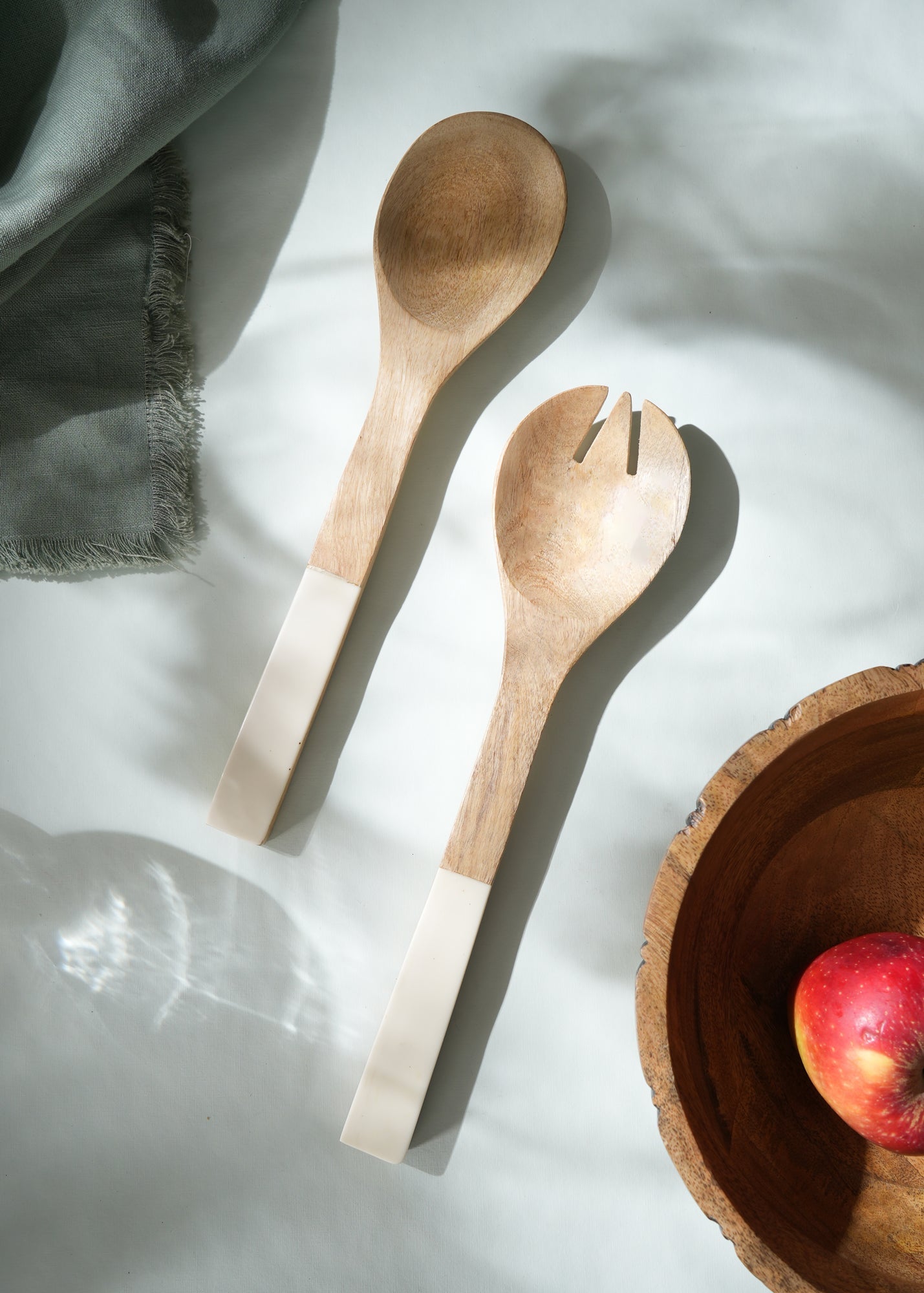 Mango Wood Salad Server Set | Natural Finish