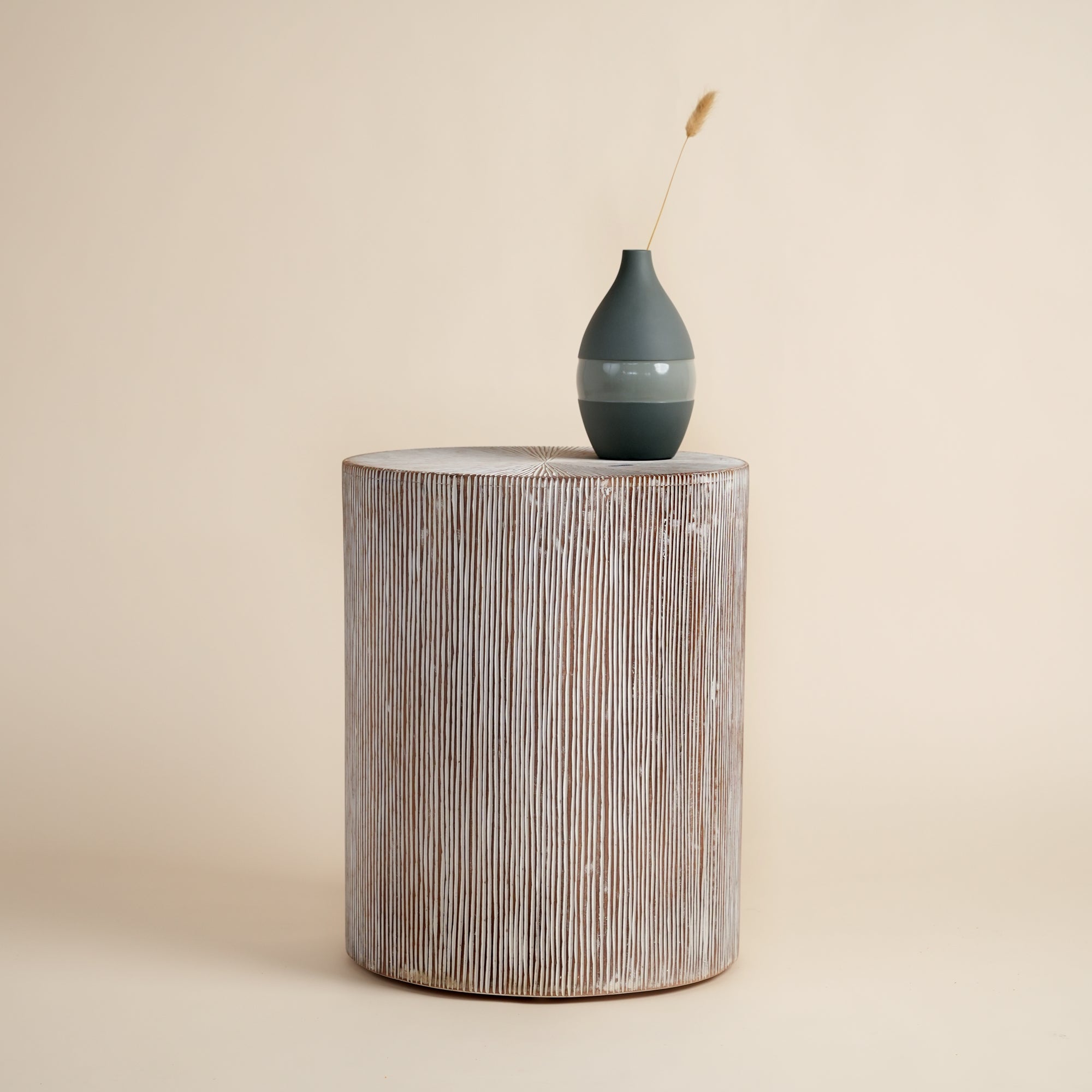 Hand Carved Wooden Stool Side Table | 18x18x22" | End Table