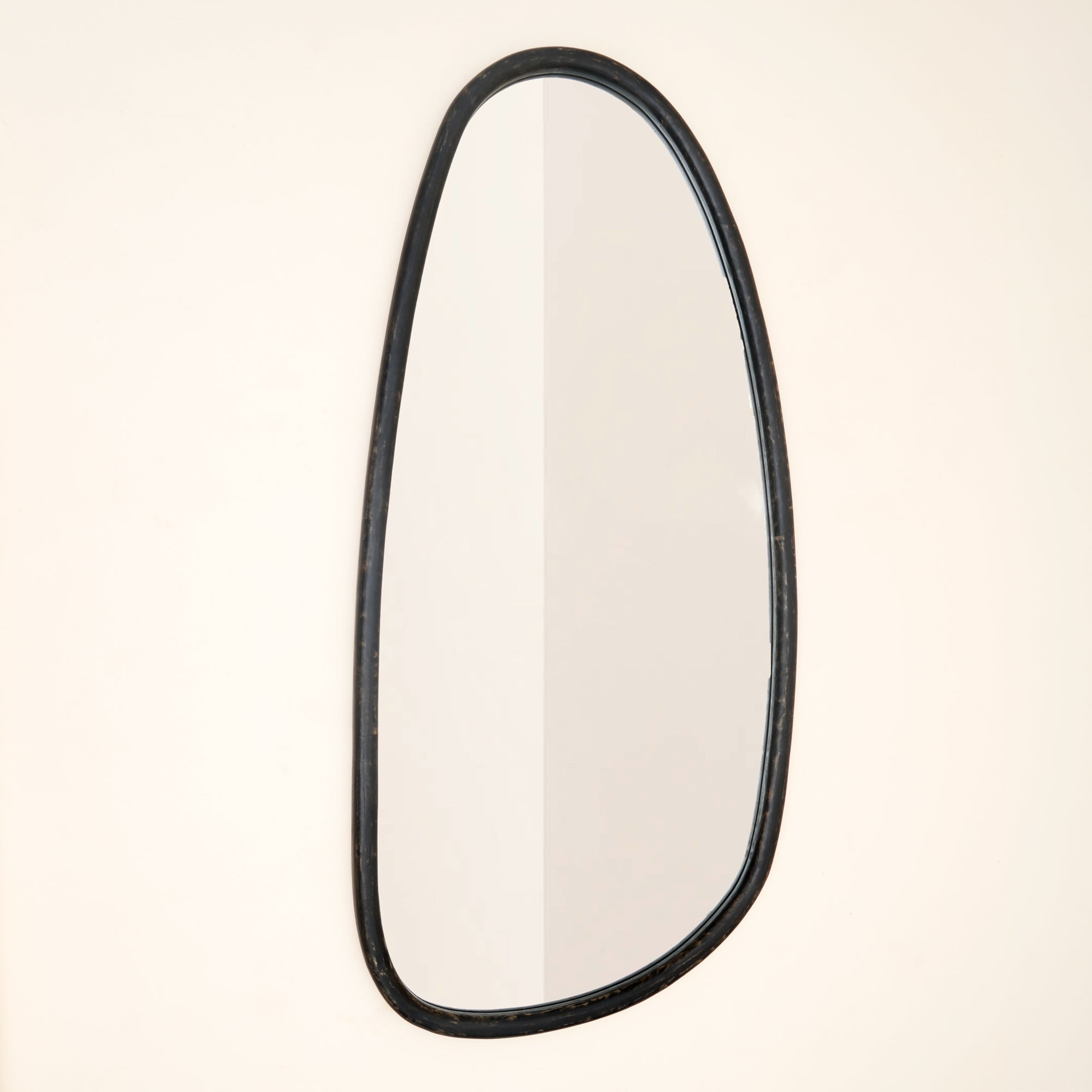 Wall Mirror with Blackwash Mango Wood Frame, Black, 28x60"