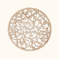 Wall Art | Round Wood Handcarved Wall Panel with Mirror, 36"