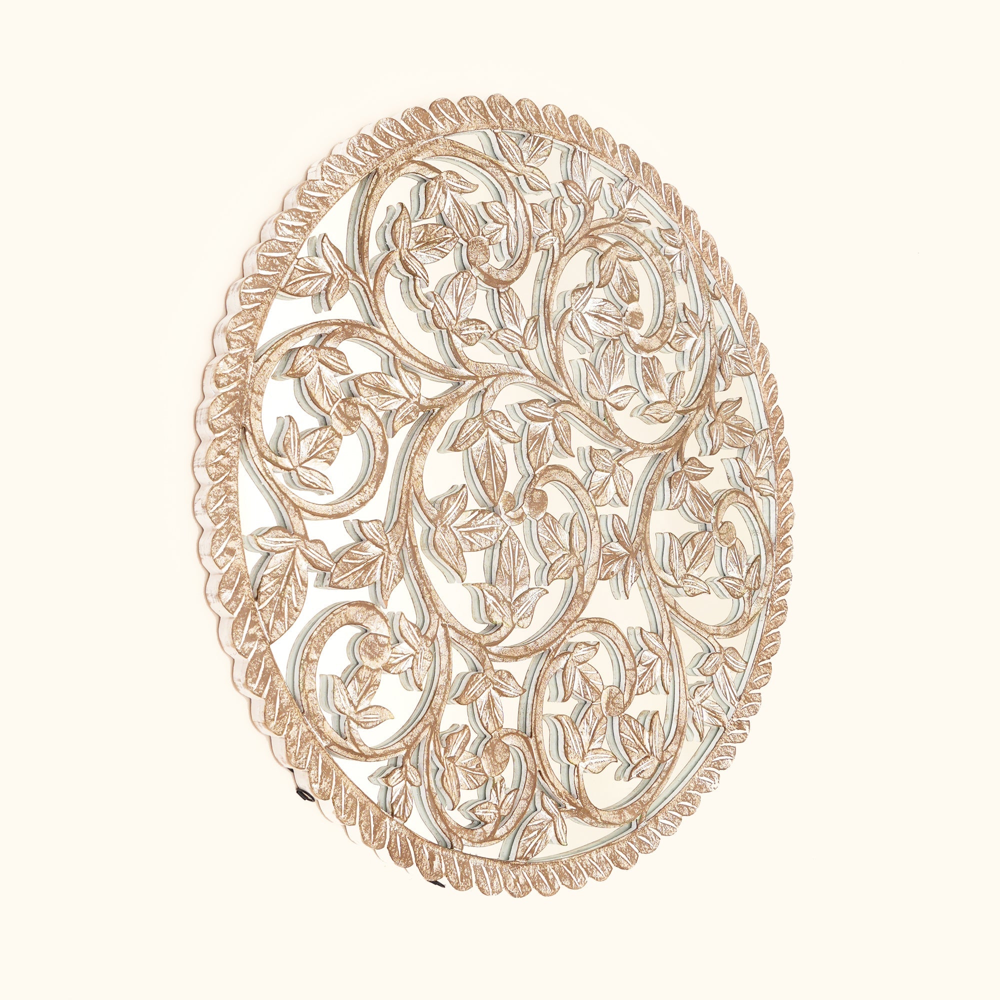 Wall Art | Round Wood Handcarved Wall Panel with Mirror, 36"
