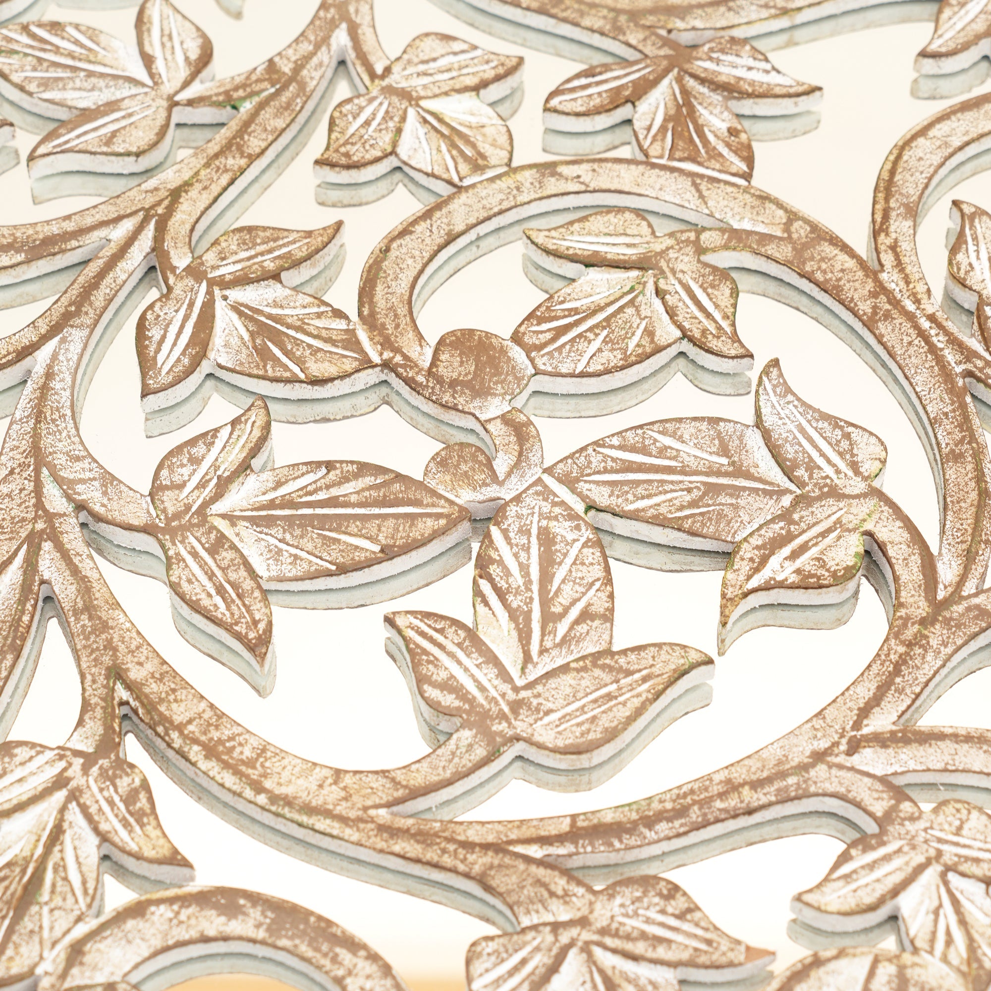 Wall Art | Round Wood Handcarved Wall Panel with Mirror, 36"