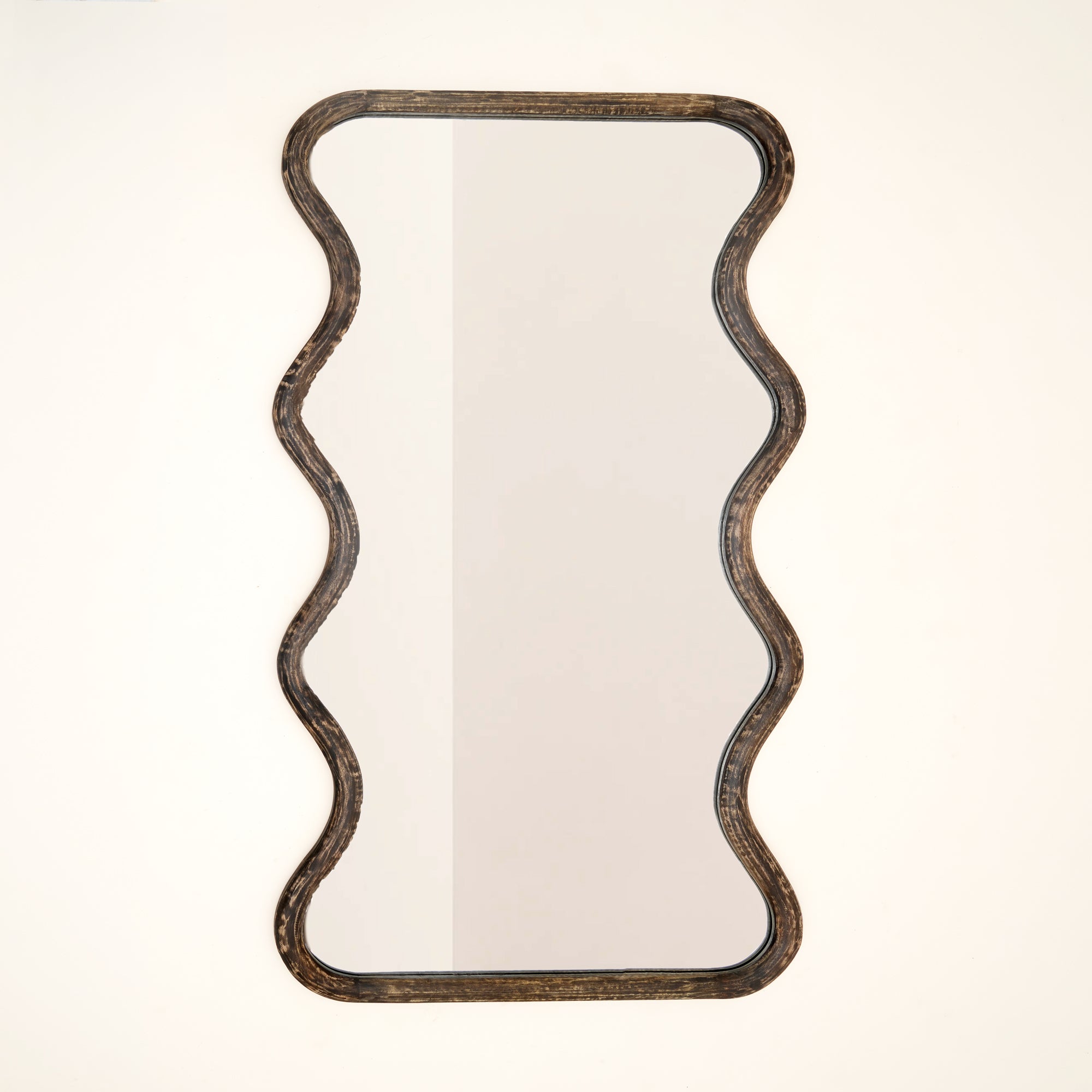 Wavy Full-Length Floor Mirror with Mango Wood Frame, 36x72"