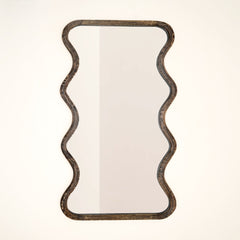 Wavy Full-Length Floor Mirror with Mango Wood Frame, 36x72"