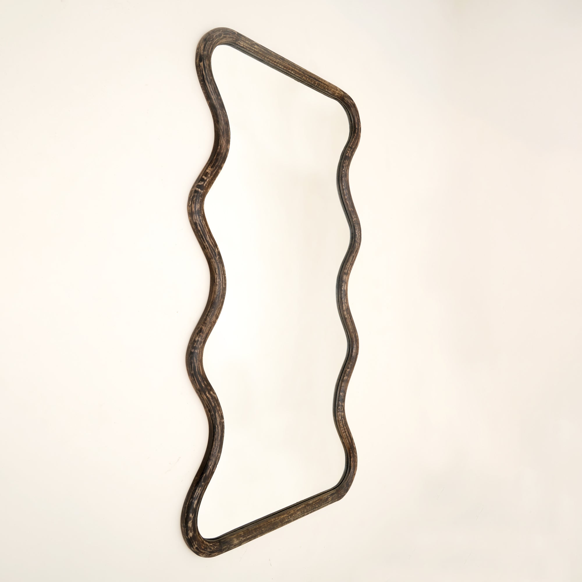 Wavy Full-Length Floor Mirror with Mango Wood Frame, 36x72"