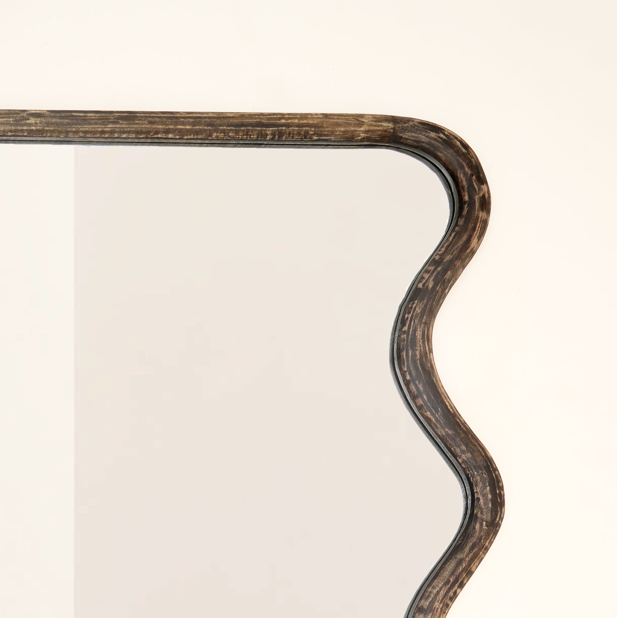 Wavy Full-Length Floor Mirror with Mango Wood Frame, 36x72"