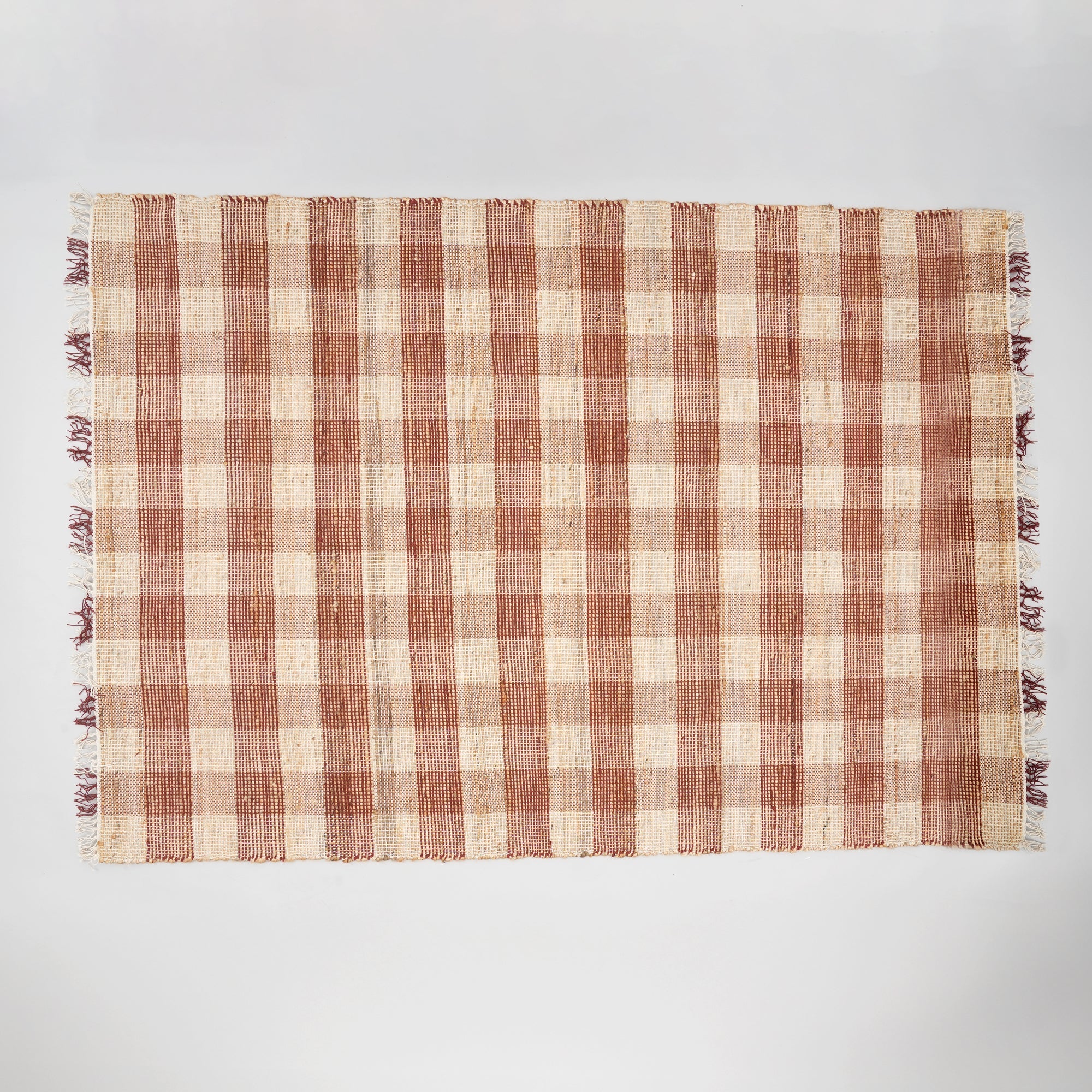 Artisan Hand Woven Jute & Cotton Brown Plaid Rug