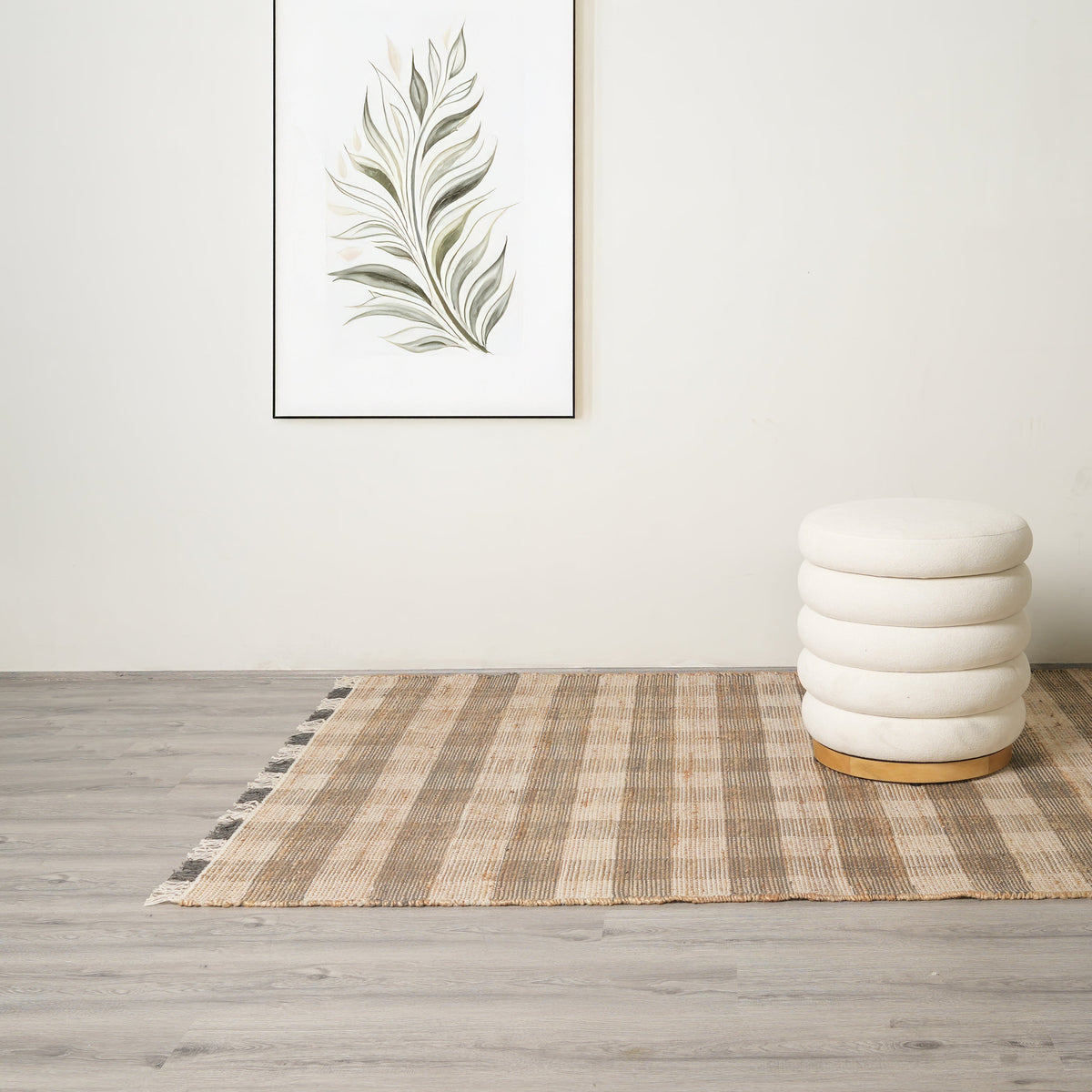 Artisan Hand Woven Jute & Cotton Grey Plaid Rug