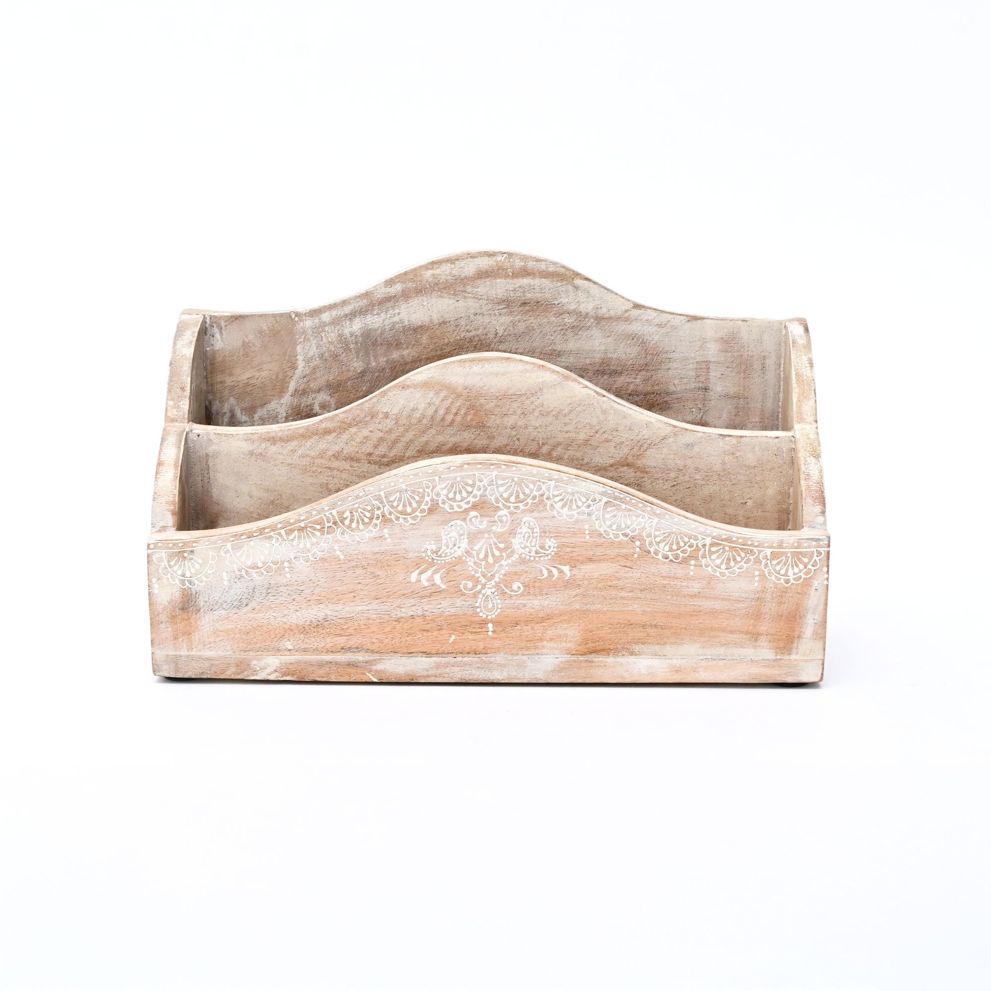 Desk Organiser | Handmade | Mango Wood | Whitewash