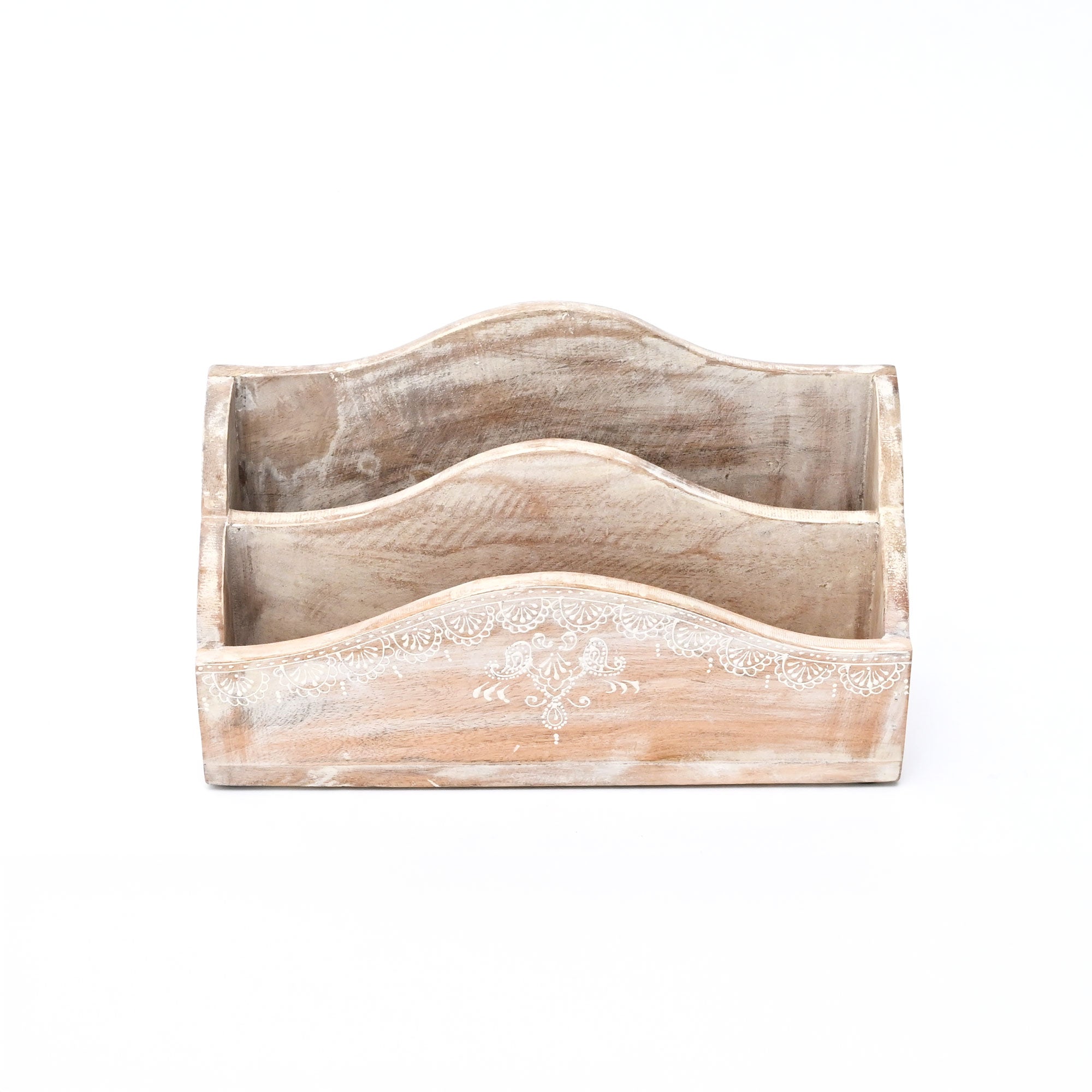 Desk Organiser | Handmade | Mango Wood | Whitewash