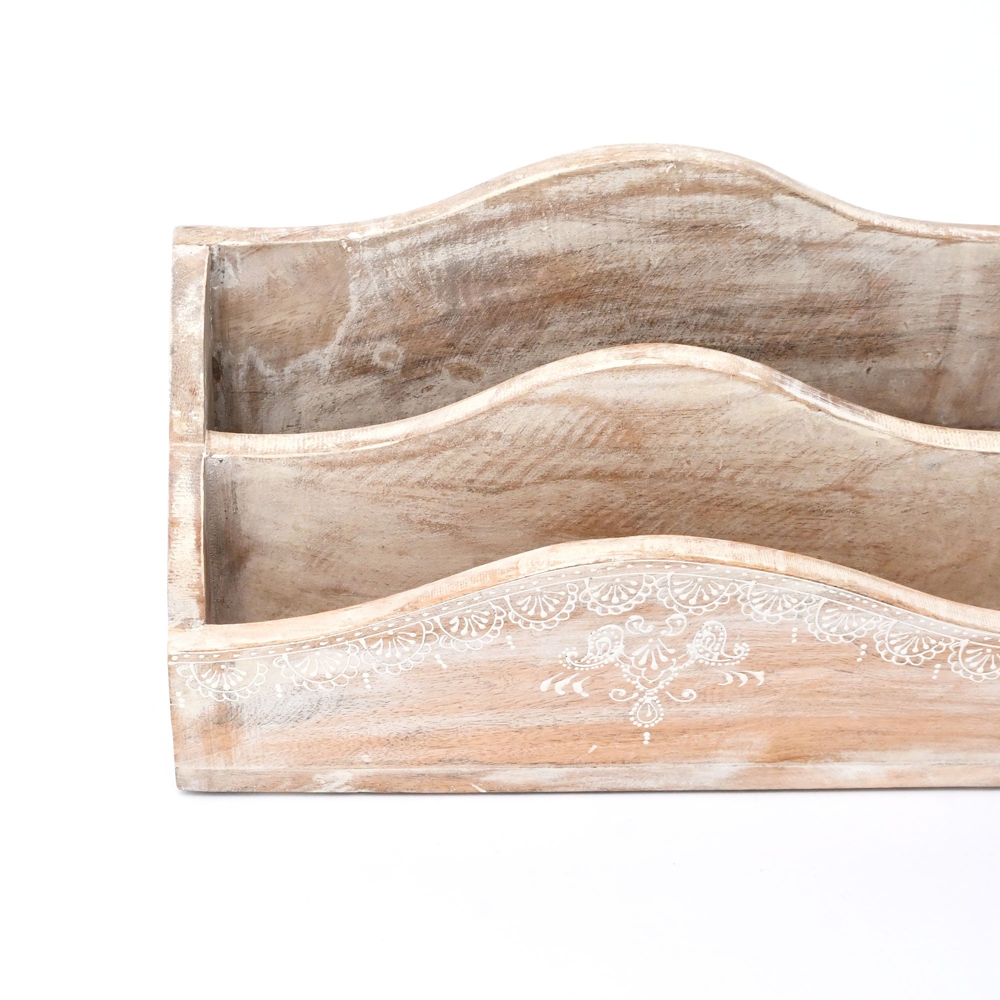 Desk Organiser | Handmade | Mango Wood | Whitewash