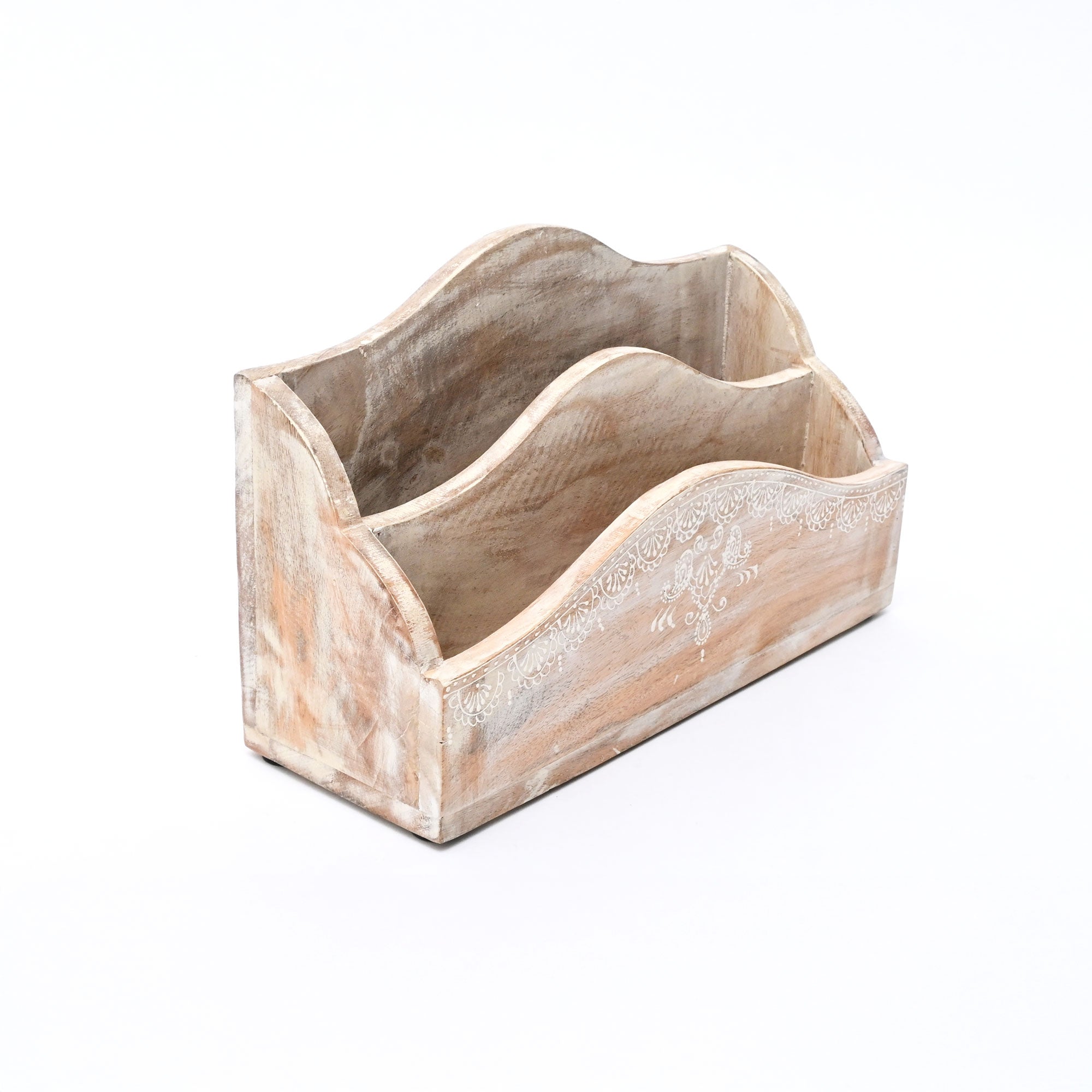Desk Organiser | Handmade | Mango Wood | Whitewash