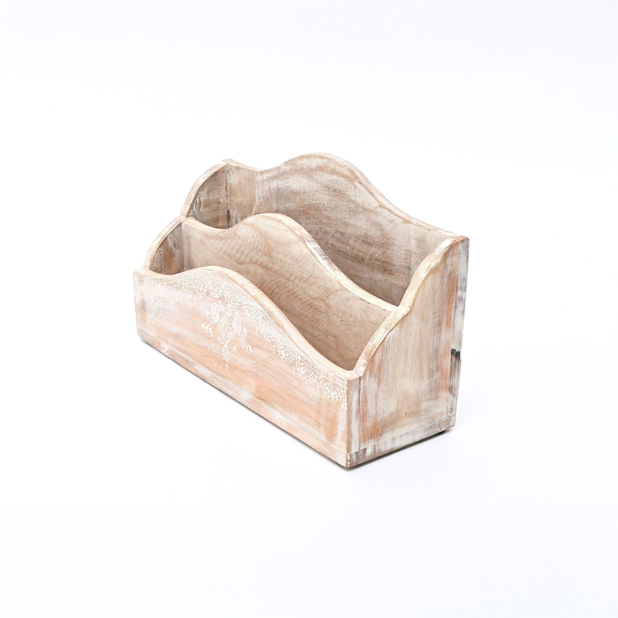 Desk Organiser | Handmade | Mango Wood | Whitewash