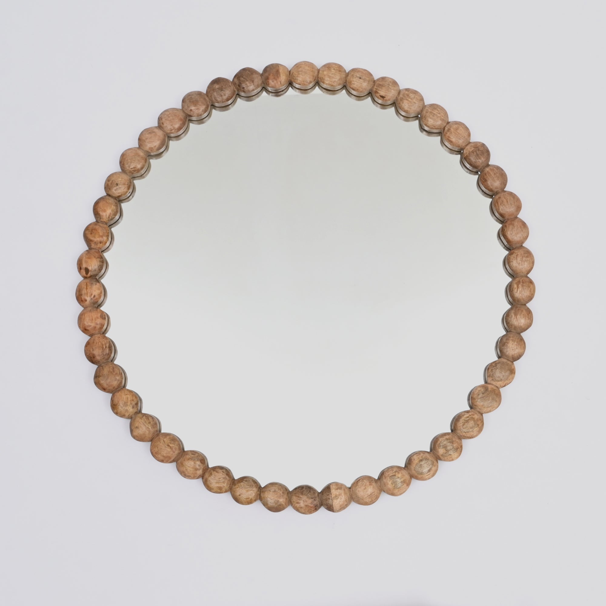 Decorative Wall Mirror | Wood Bead Design Frame | 32" Round Mirror | Living Room, Bedroom & Entryway Wall Accent