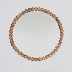 Decorative Wall Mirror | Wood Bead Design Frame | 32" Round Mirror | Living Room, Bedroom & Entryway Wall Accent