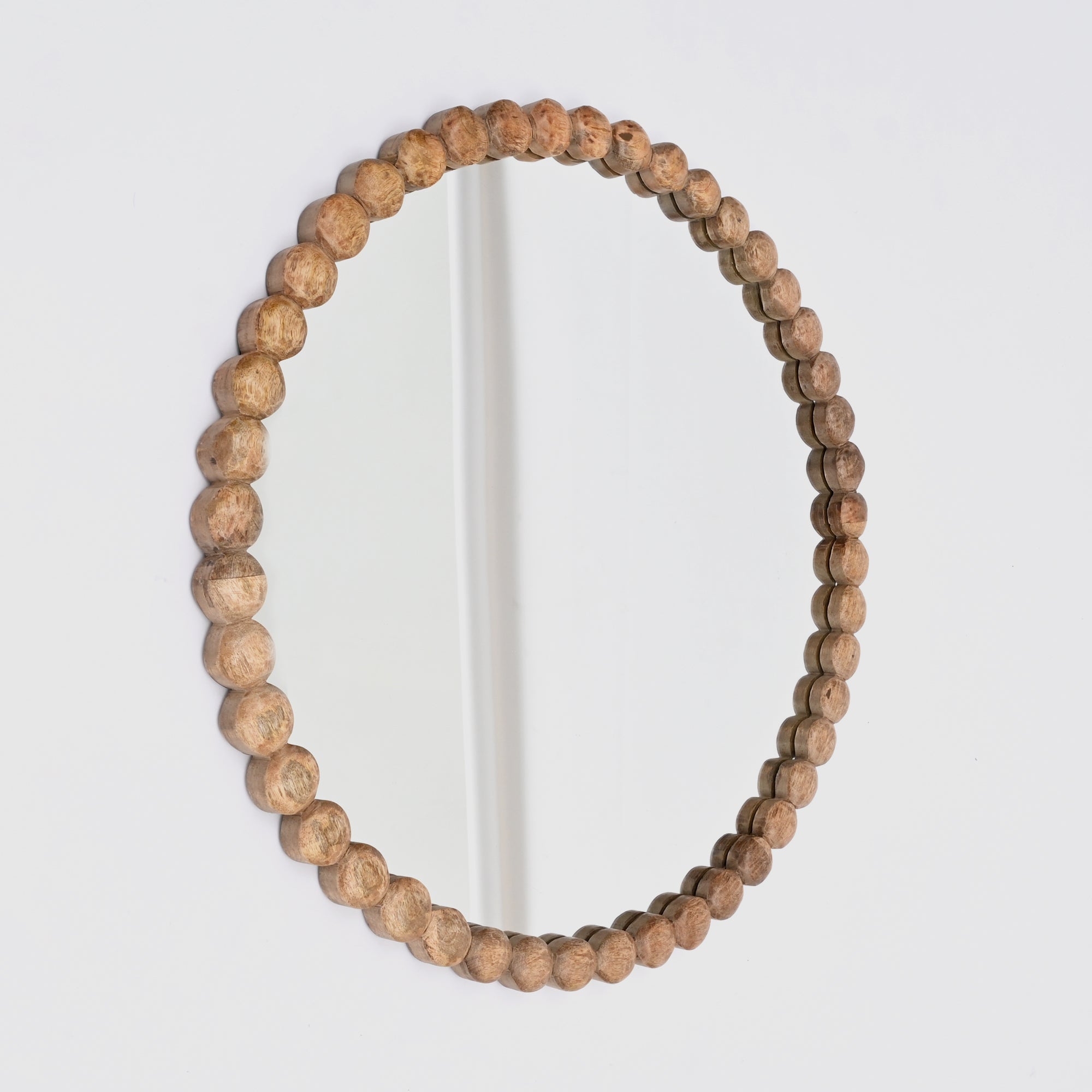 Decorative Wall Mirror | Wood Bead Design Frame | 32" Round Mirror | Living Room, Bedroom & Entryway Wall Accent