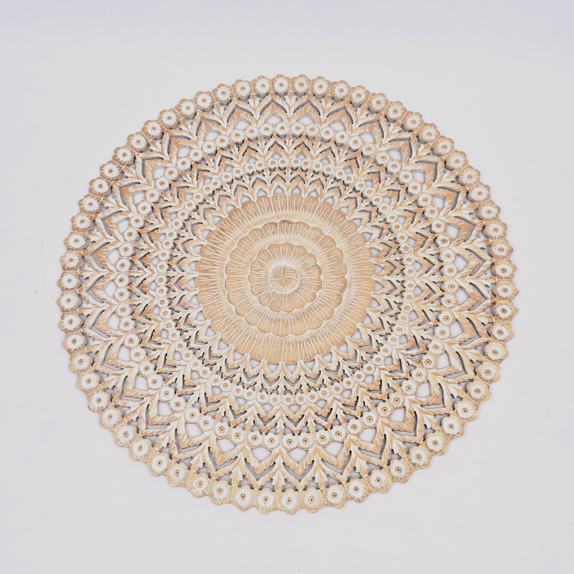 Wall Decor | Wooden Floral Hand Carved Mandala 48" Round Wall Art | Handmade Solid Wood Wall Hanging | Living Room, Bedroom & Entryway