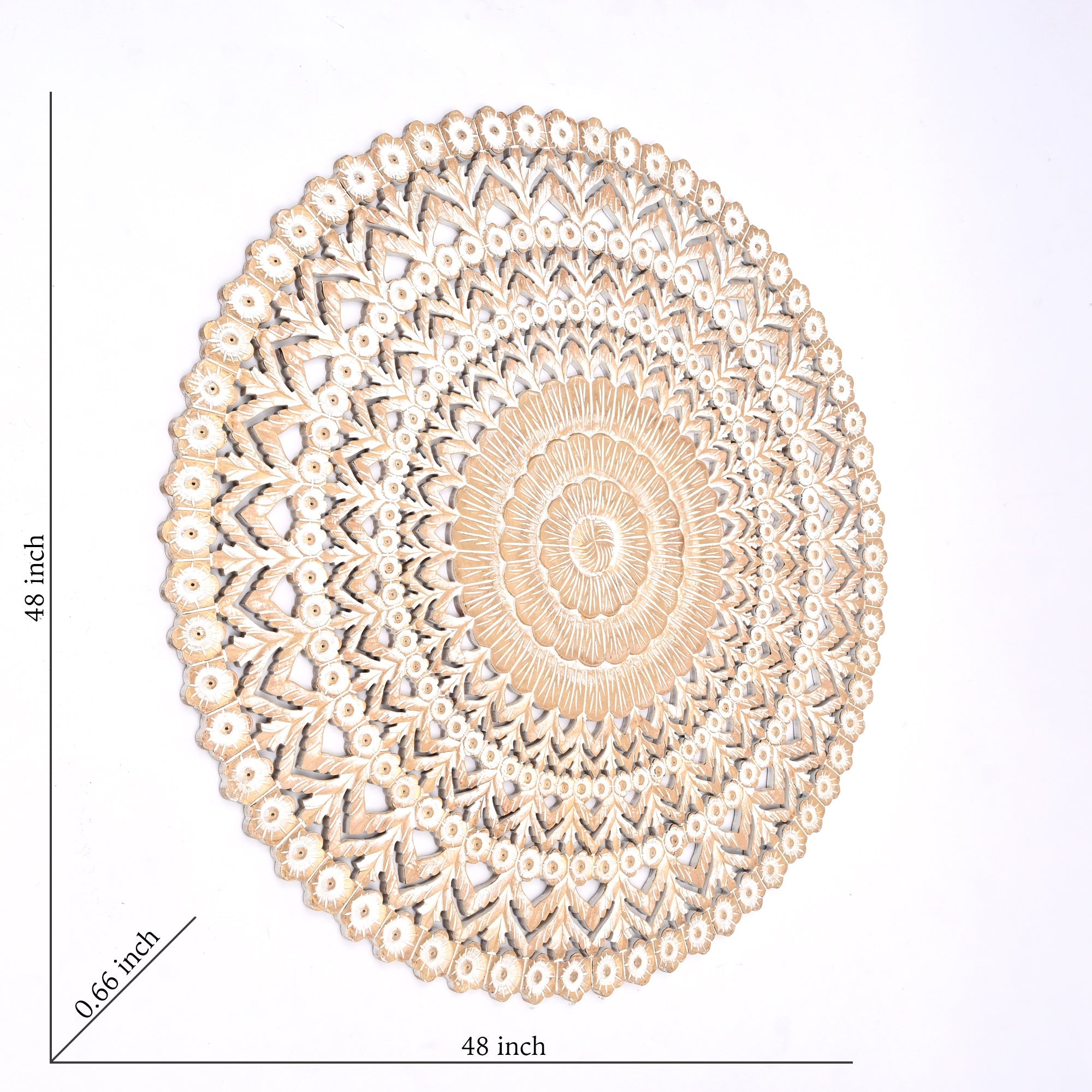 Wall Decor | Wooden Floral Hand Carved Mandala 48" Round Wall Art | Handmade Solid Wood Wall Hanging | Living Room, Bedroom & Entryway