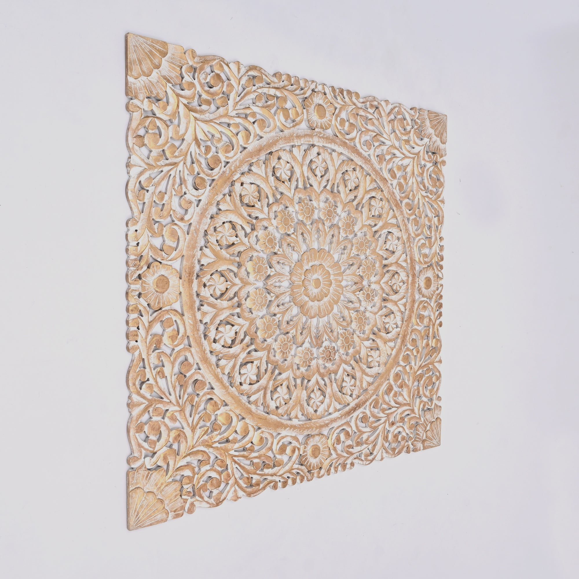 Wooden Floral Hand Carved Mandala Square Wall Decor-48X48"