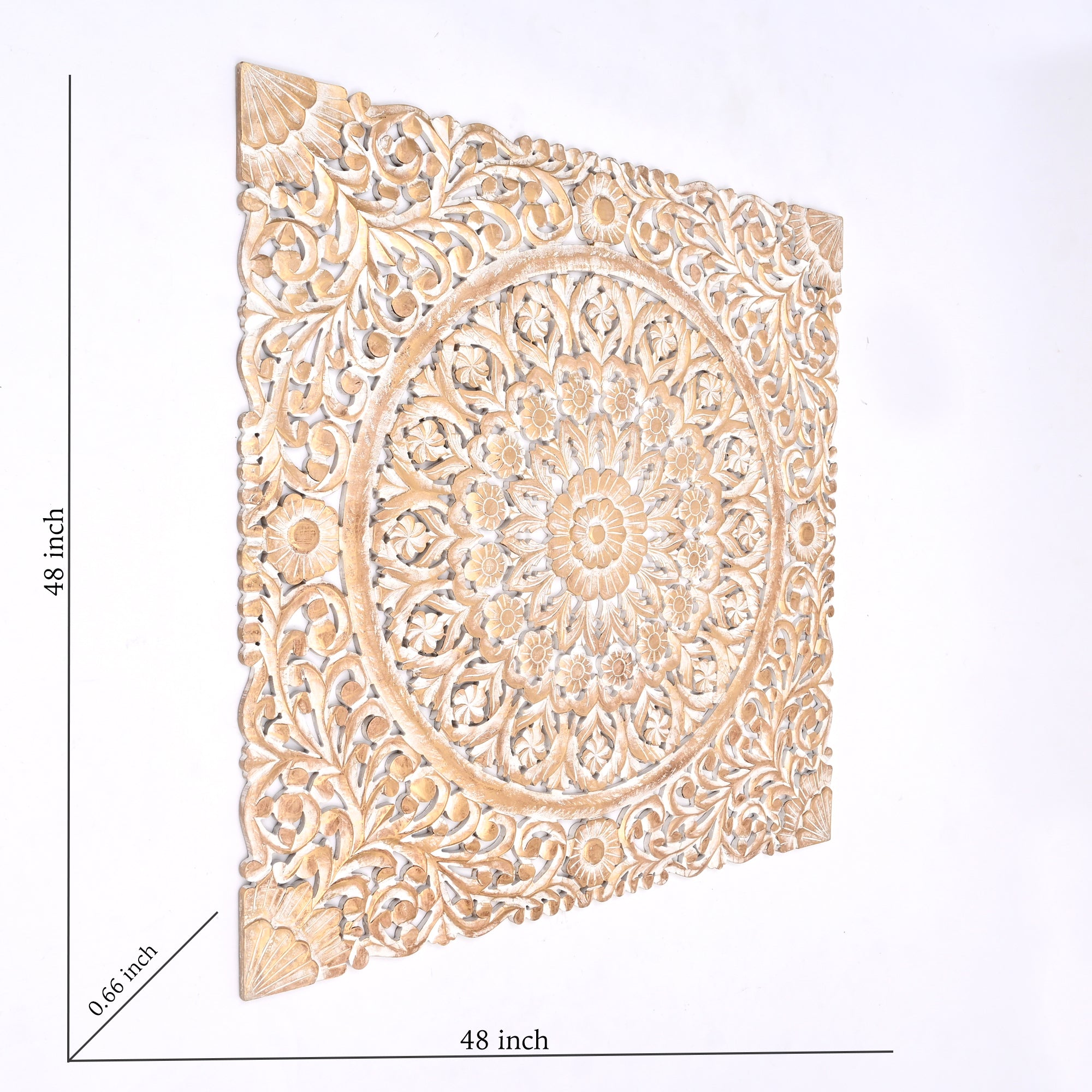 Wooden Floral Hand Carved Mandala Square Wall Decor-48X48"
