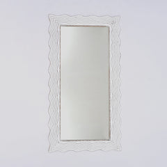 Wooden Floor Mirror | Rustic White Solid Wood Hand Carved Frame | Handmade Decorative Mirror Accent | Living Room, Bedroom & Entryway