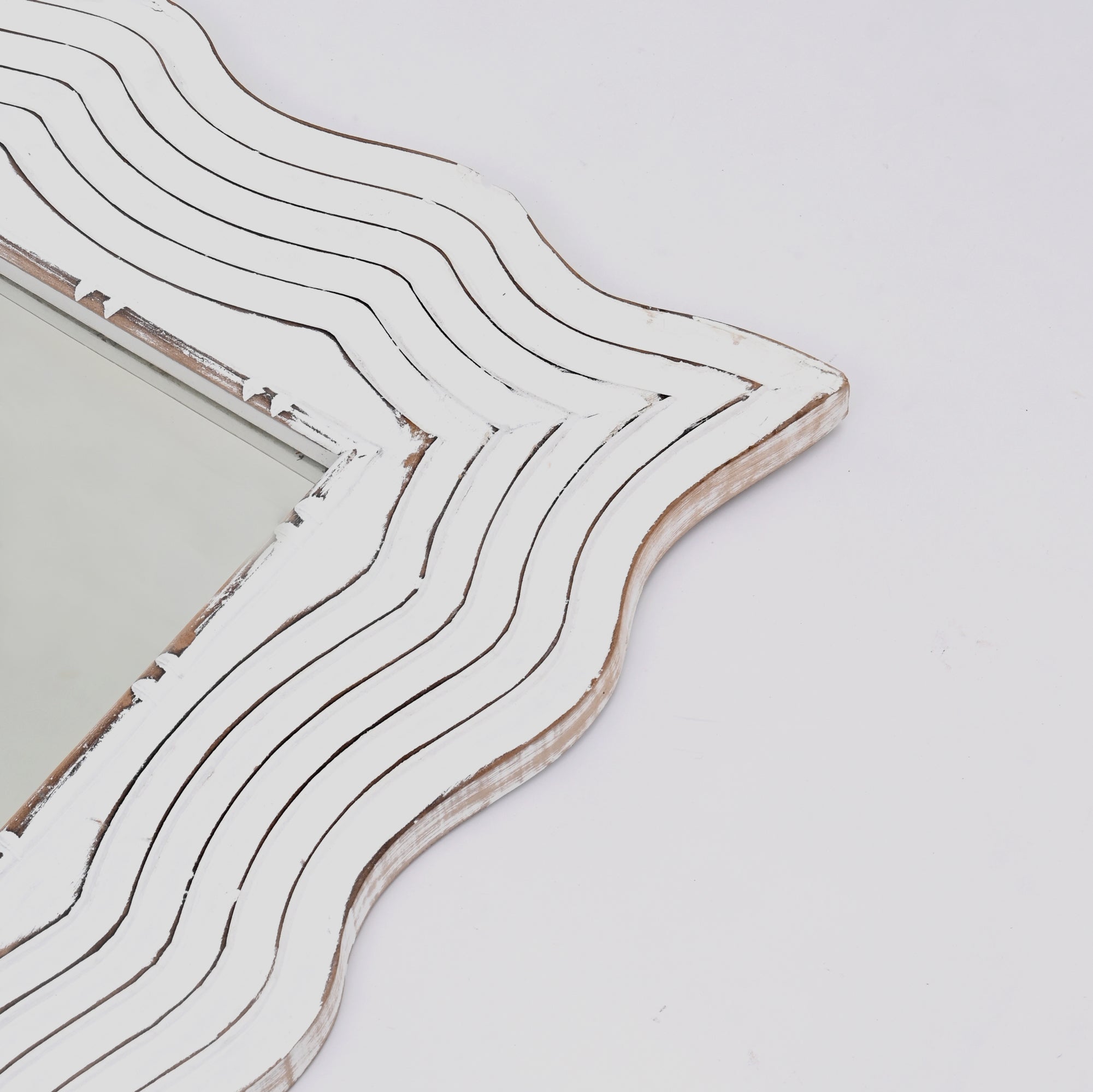 Wooden Floor Mirror | Rustic White Solid Wood Hand Carved Frame | Handmade Decorative Mirror Accent | Living Room, Bedroom & Entryway