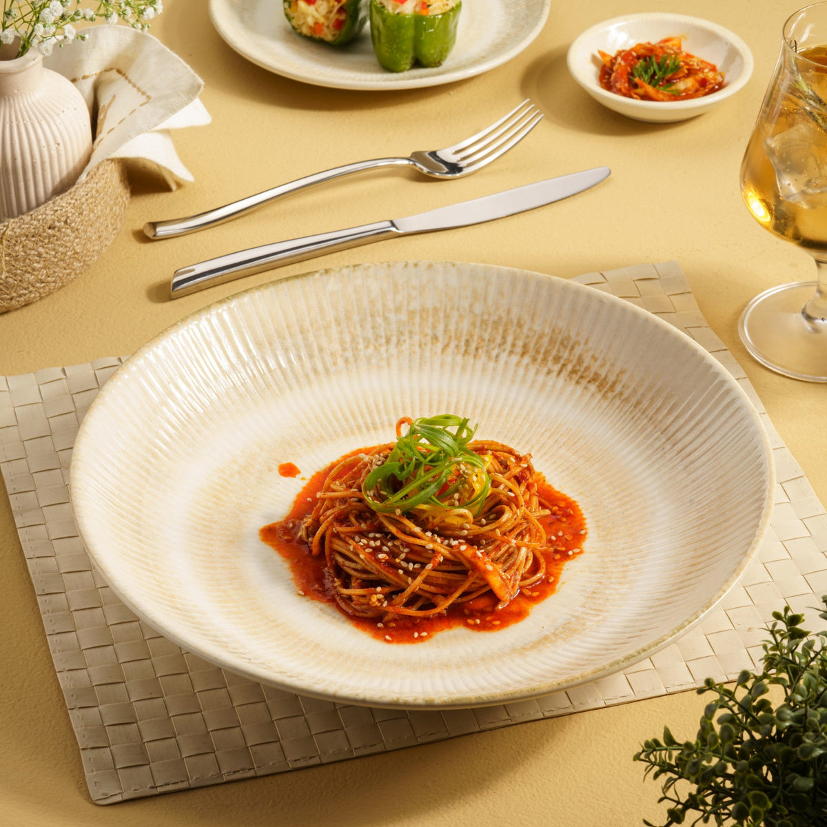 Elegant Round Wok Deep Plate | 9.13", Porcelain | Pack of 6