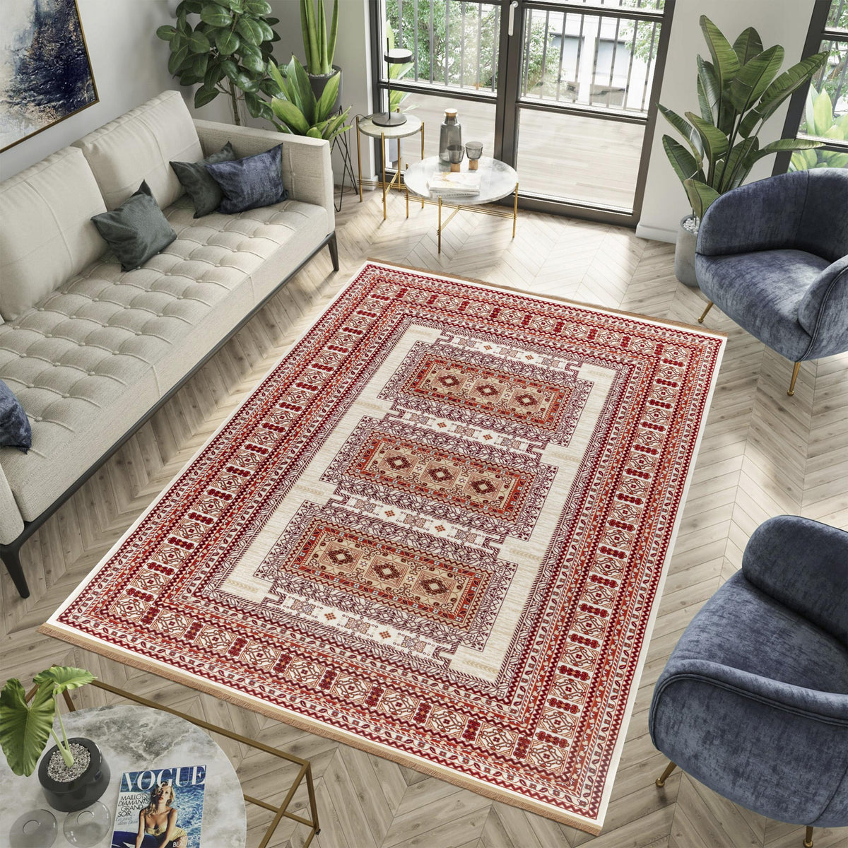 Kandahar E851B Cream vintage-inspired area rug styled in a room