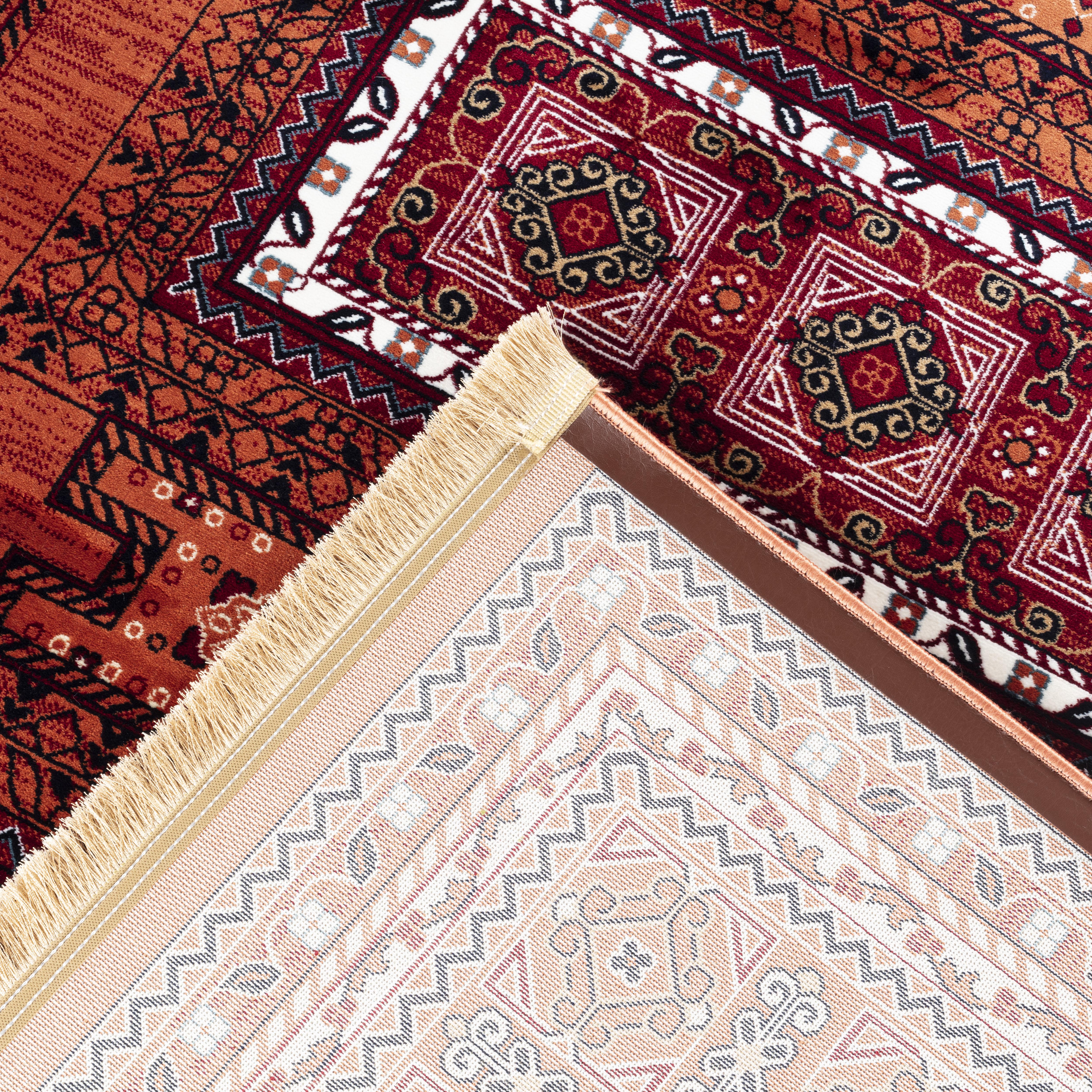 Kandahar E851B Rose rug close-up showing decorative border detail