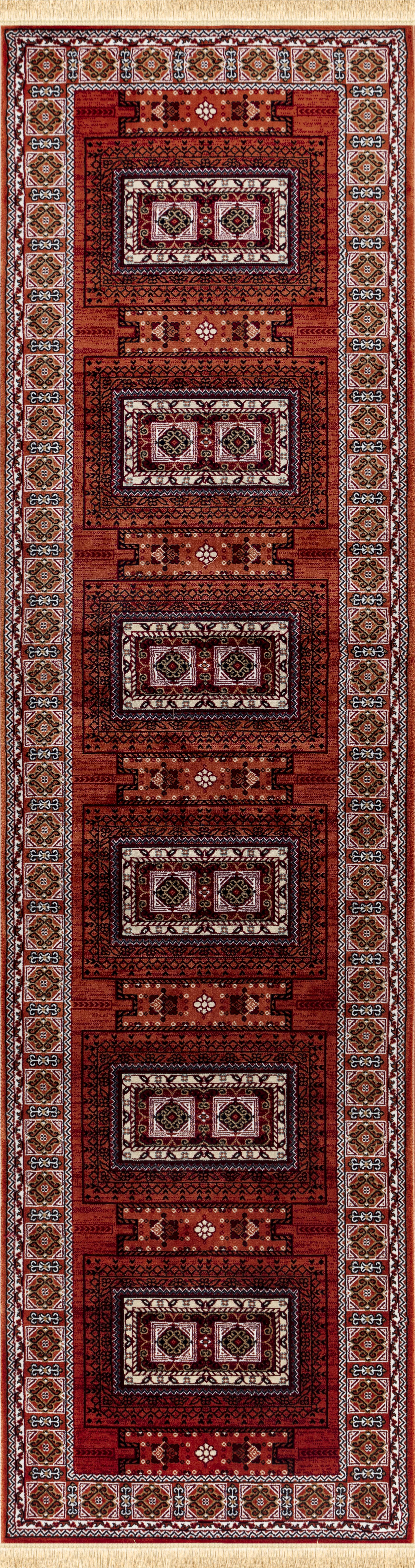 Kandahar E851B Rose runner rug top view with vintage-inspired pattern