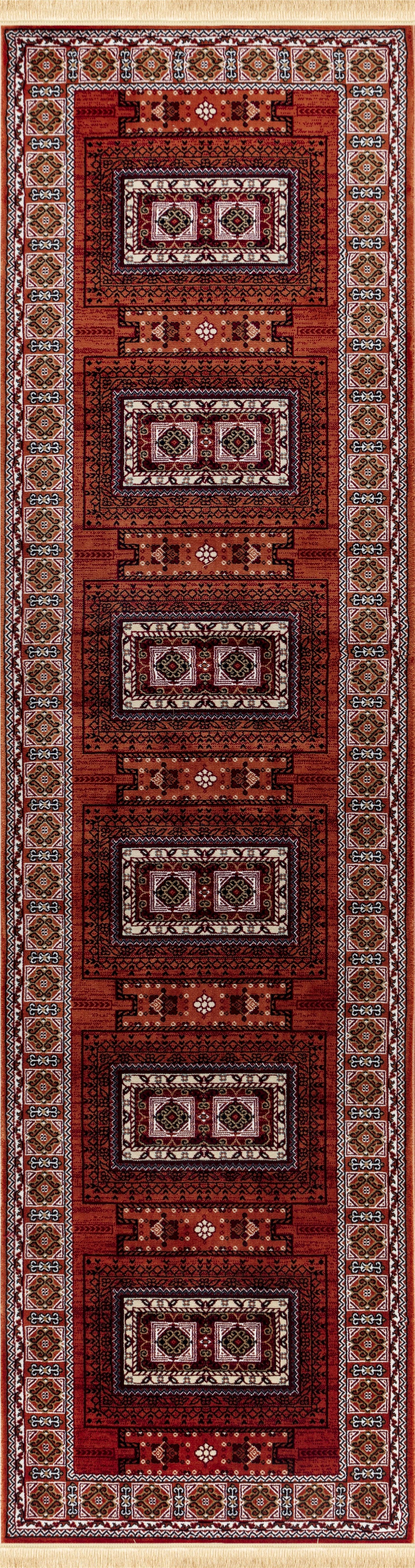 Kandahar E851B Rose runner rug top view with vintage-inspired pattern