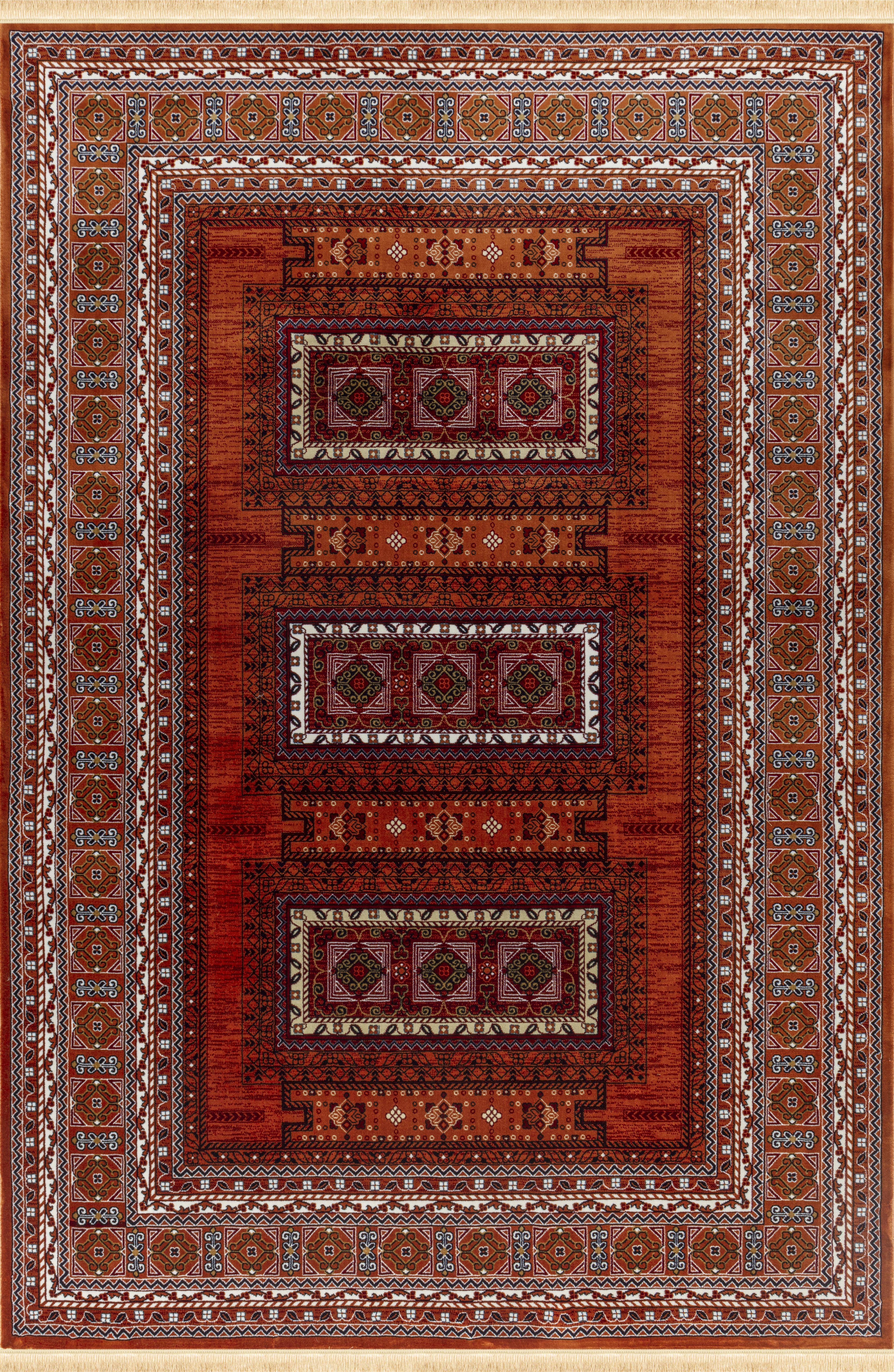 Kandahar E851B Rose traditional area rug top view with ornate border
