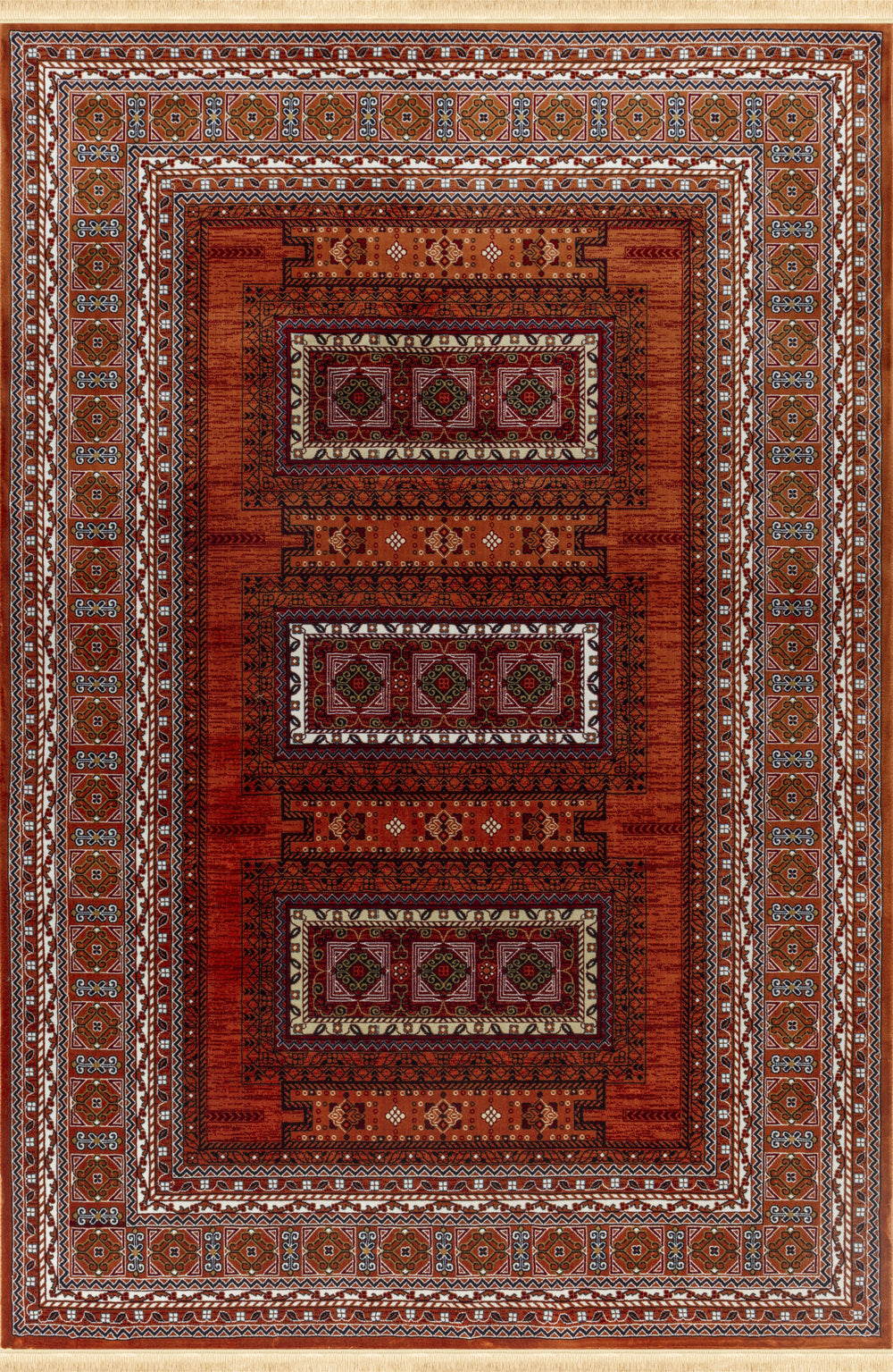 Kandahar E851B Rose traditional area rug top view with ornate border