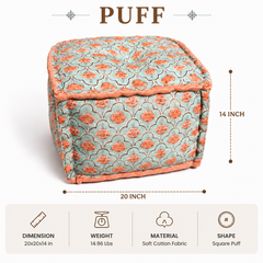 Floral Print Cube Ottoman, 20x20x14 Inch Handmade Floor Pouf