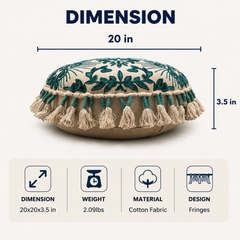 Embroidered Floor Pillow with Tassels & Filler, 20x20x3.5"