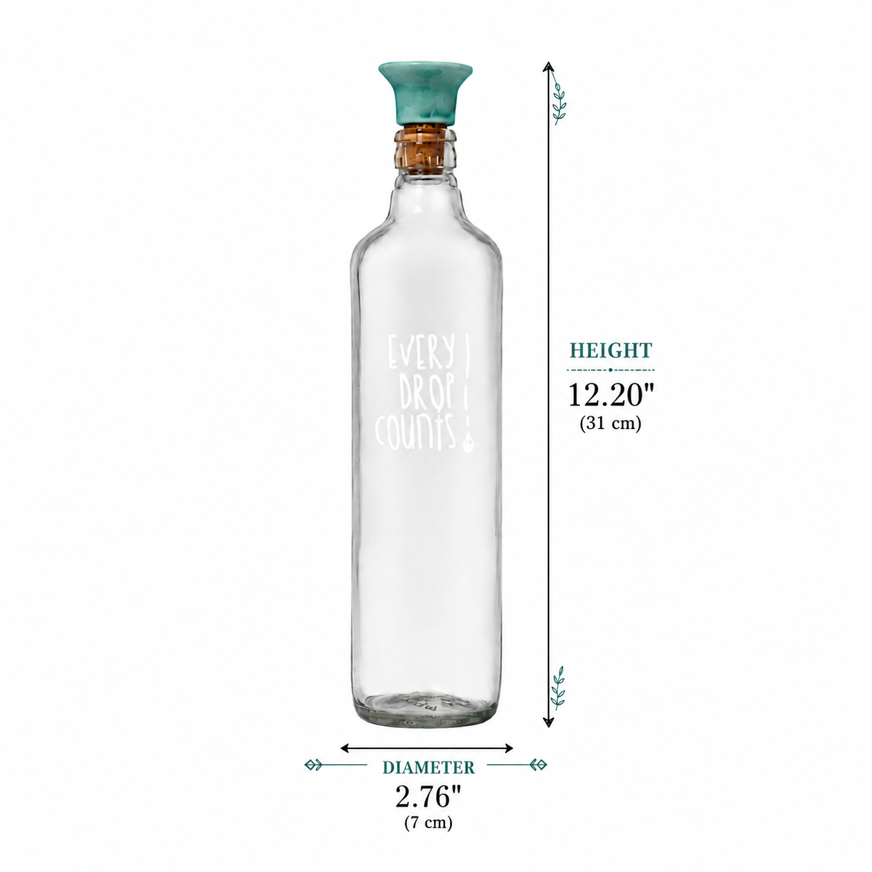 Drop Glass Water Bottle with Ceramic Stopper | Airtight Clear Bottle