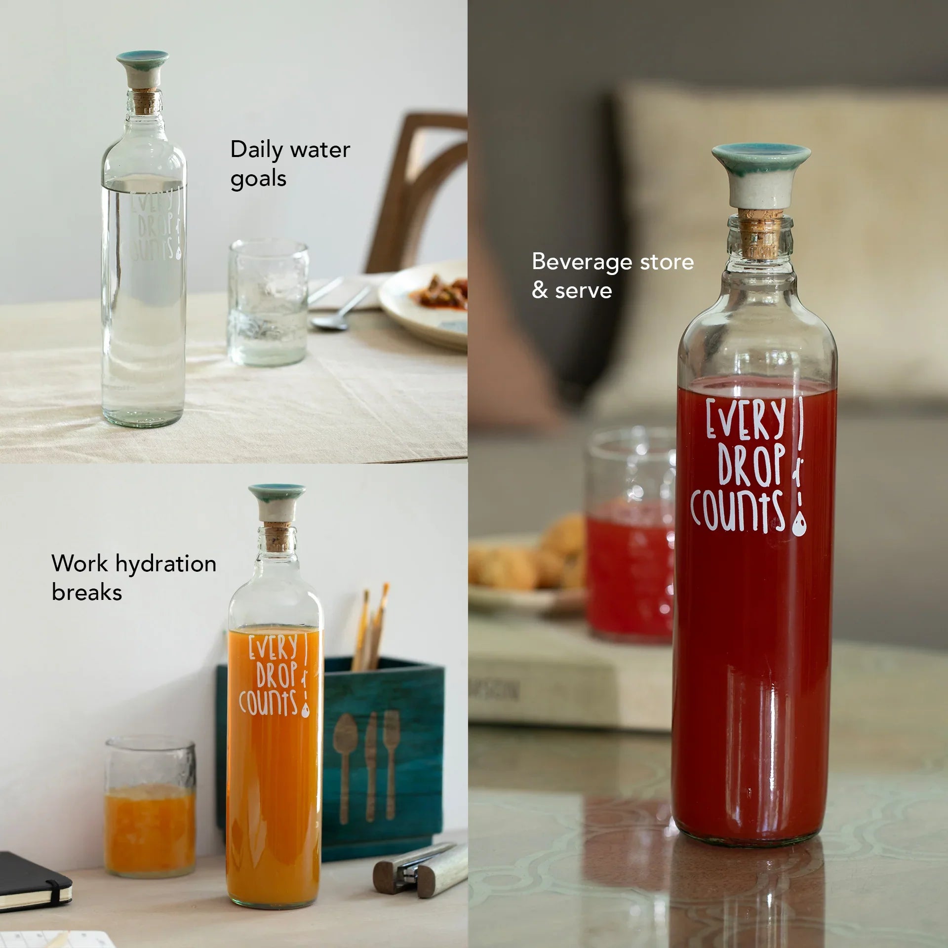 Drop Glass Water Bottle with Ceramic Stopper | Airtight Clear Bottle