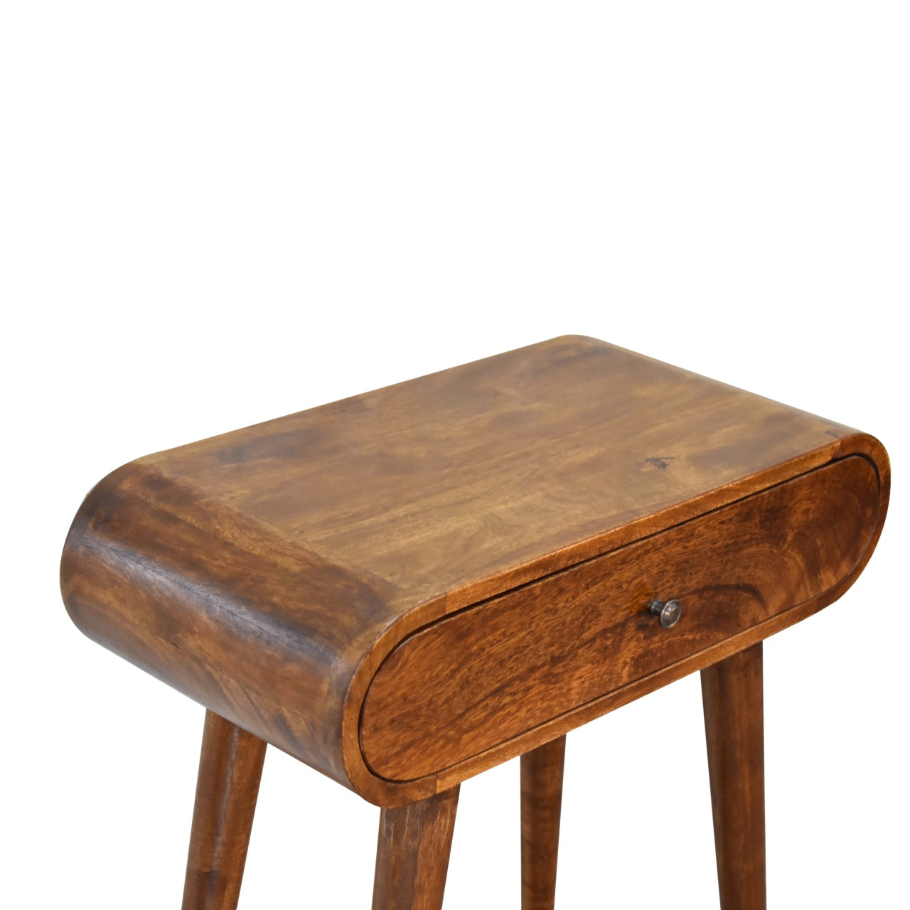 Solid Wood Mini Round Chestnut Console, 1-Drawer, Nordic Legs, Brown