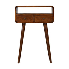 Solid Wood Mini Console Table, 2-Drawers, 1 Open Slot, Brown