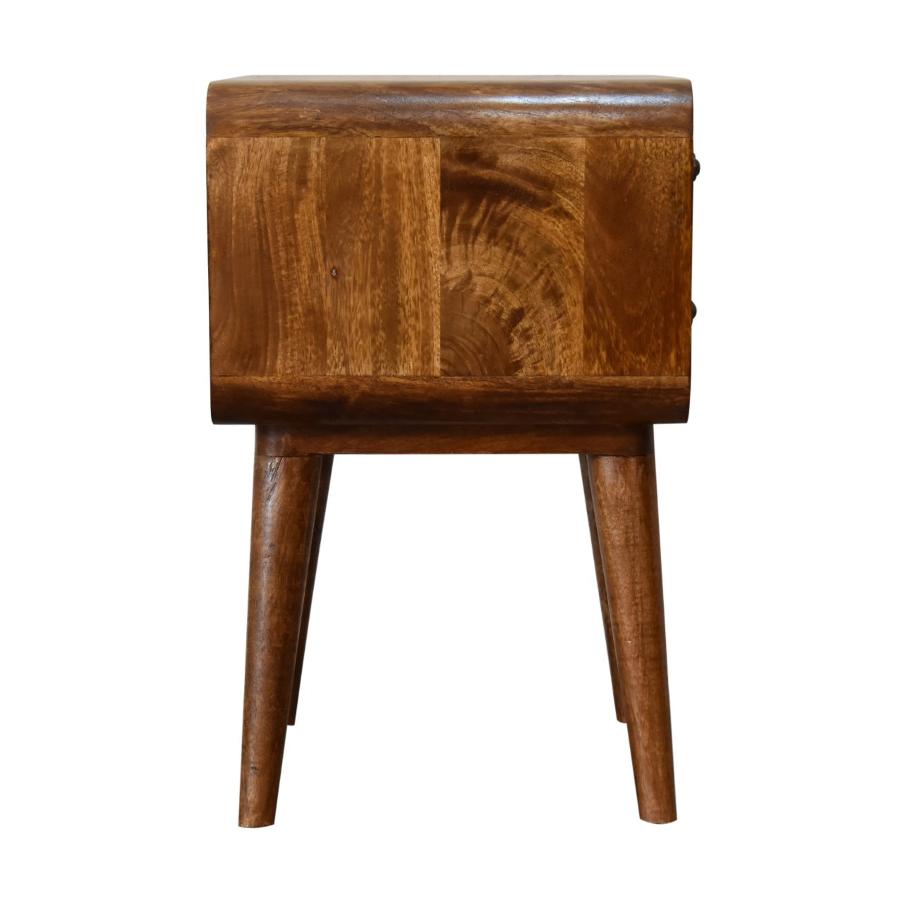 Solid Wood Curved Nightstand, 2-Drawers, Chestnut, Brown