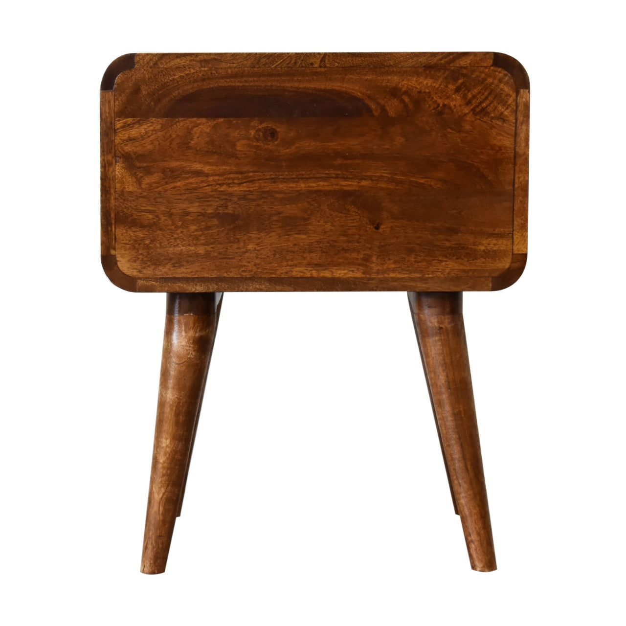 Solid Wood Curved Nightstand, 2-Drawers, Chestnut, Brown