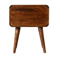 Solid Wood Curved Nightstand, 2-Drawers, Chestnut, Brown