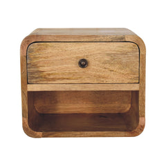 Solid Wood Mini Oak-ish Floating Open Bedside, 1-Drawer, Beige
