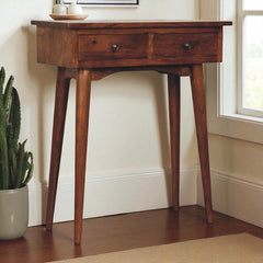 Solid mango wood Mini Chestnut Hallway Console 2 Drawers, Brown