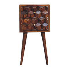 Solid Wood Mini Cube Nightstand, 2-Drawers, Chestnut, Brown