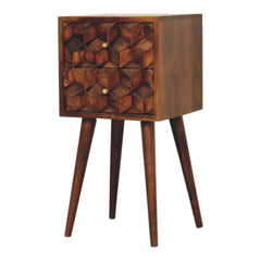 Solid Wood Mini Cube Nightstand, 2-Drawers, Chestnut, Brown